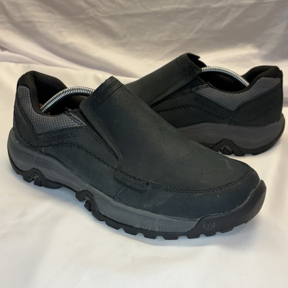 Merrell Mens Anvik Pace Moc Black Leather Slip On Hiking Shoes J95159 Size 7.5